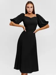 Spring New Cross border WB Women's Solid Color Off Shoulder Bubble Sleeves Slim Fit High Waist Commuter Dress