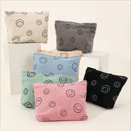 Smiling Corduroy Large Cosmetic Bag Large Capacity Storage Wash Bag College Style Travel Storage Smile Bag Cross-border