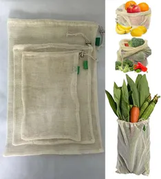 3PCSSET Reusable Cotton Mesh Grocery Shopthing Produce Bages Vegetable Fruics Fresh Bags Hand Totes Home Storage Pouch Drawstring BA6782750