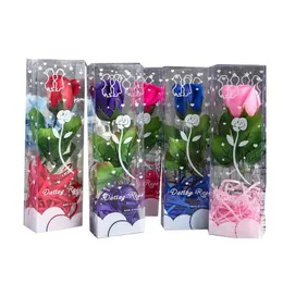 Dekoracyjne kwiaty wieńce Kreatywne 22cm pojedyncza róża kwiatowa z przezroczystymi torbami z pudełka na pvc na festiwal ślubny prezenty kwiaciarni dhizv