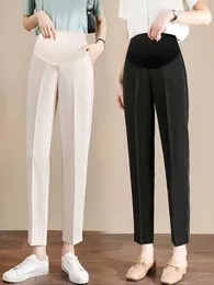 2024 Pregnant women belly pants summer black Fashion elegant maternity formal trousers ankle-length pregnancy work clothes with L2405