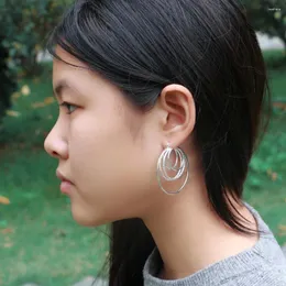 Hoop örhängen koreansk mode 925 Sterling Silver Needle Multilayer Frosted Ring For Women Sweet Stud Earring Girls Piercing Jewelr
