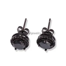 Hip Hop Ear Stud New Four-Claw Black Ear Nails Circular Square Transparent Zircon Gold Plated Earrings For Men women