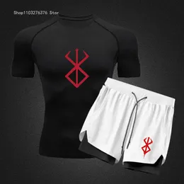 Mode Sportanzug Herrenmänner Summer Fitness bedruckt Shortsleeved T -Shirt Quickdrying Running Training TWOPECE SET S3XL 240520