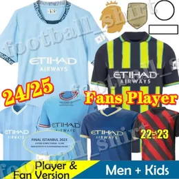 2024 2025 Haaland Mancheste Soccer Jerseys de Bruyne Sterling Mans Cities Mahrez Fan Fans Version версии Grealish Foden 21 22 23 24 Manchestes Football Shit Kit Set Set набор комплекта