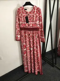 Brand Fashion Designer Kleid Sommer Beach Wear Vintage Kleider rot -weiße Porzellan Vintage Print Taille Schlank