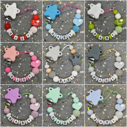 Schnullerhalter Clips# neu angepasster personalisierter Name Pecifier Clip Handgefertigte Buchenholzholzkette Silikon Kronenstand Baby Zähne Spielzeug Kaugeschenk D240521