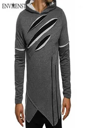 Envmenst وصول جديد الموضة men039s Long Black Hoodies Sweatshirts zip longline غير منتظم الهيب هوب القميص الشارع 17024993