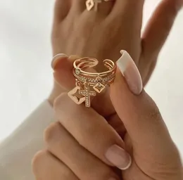 2024 NWE stal nierdzewna 18 K Gold Sun Sun Rings for Women Natural Stone inkrustowany w pustej metalowej konsystencji pierścień Trendowa biżuteria 240517