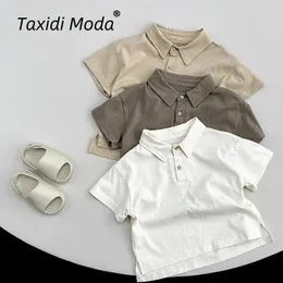 Cotton Button Solid Summer Kids Chirts Casual Boys Cash Short Short Short Tops Korean Toddler indossare abiti per bambini per 1-8y 240521