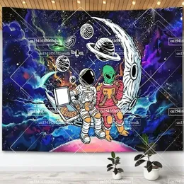 Tapestries Funny Space Alien Tapestry Wall Hanging Pizza In Aesthetic Room Decoration Art Posters Sofa Blankets