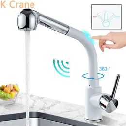 Bathroom Sink Faucets Touch Sensor Faucet Pull Out Smart White Brass Tap Retractable Basin Grifos Cold Torneira Para Pia De Banheiro