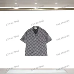 Xinxinbuy Men Designer Tee T Shirt 2024 إيطاليا رسالة مزدوجة Jacquard النسيج المحبوب نمط قصير الأكمام من القطن رمادي اللون الأسود Khaki S-2xl