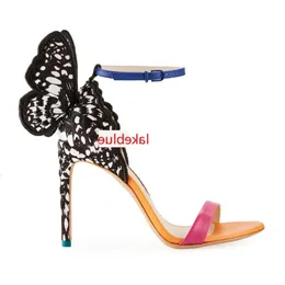 특허 2024 Ladies Leather Sandals 10cm High Heel Solid Butterfly 자수 Sophia Webster Open Toe Colorful 651