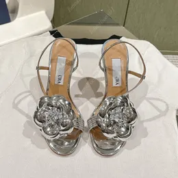 Women high heels designer sandals formal shoes luxury summer lacquer leather flower decoration thin heel high heel sandals