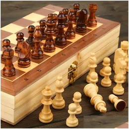 Jogos de xadrez Magnetic Wooden Dolding Set Felted Game Board 24cm24cm Armazenamento interior ADT Kids Presente Família 240312 Drop Delivery Sports Dhjk6