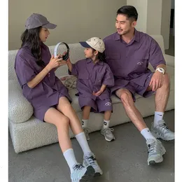 Koreański styl dziecięcy Zestawy odzieży ojciec matka i córka syn te same koszule szorty strój moda letnie ubrania 240520