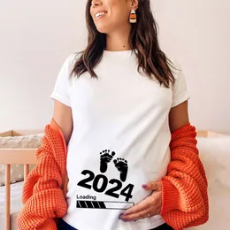 Schwangerschaftsankündigung 2024 Mom Boy and Girl T-Shirt Mutterschaft Outfits Geschlecht enthüllen Babyladehirmen L2405