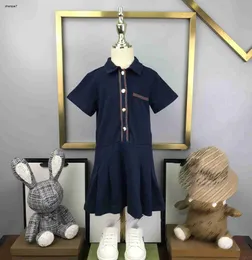 Toppdesigner baby kläder guld denim färg rand design flicka kjol storlek 100-160 cm sommar korta ärmar polo barnklänning juni15