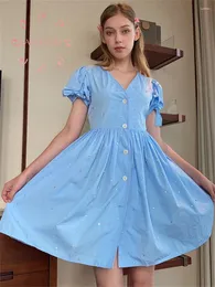 Casual Dresses Easysmall M/U 20 Haze Blue Super Immortal Sen Series Small Flying Sleeves Sweet Dress French First Love Girl