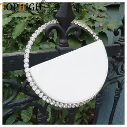 Tophigh Luxury Shiny Diamond Round Clutch Sacos para mulheres Circular Handlen Burse Designer Party Wedding Dinner Hot Tote