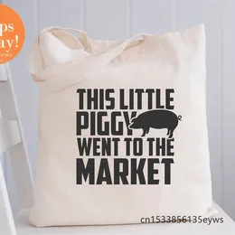 Shopping väskor denna lilla piggy gick till marknaden grafisk hipster tecknad tryck tote flickor pacakge handväska