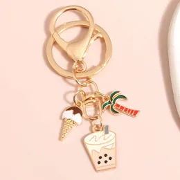 Niedliche Emaille -Schlüsselbund -Eiscreme Kokosnussbaum Bubble Tee Ring Sommerschlüsselketten für Frauen Männer DIY handgefertigte Schmuckgeschenke