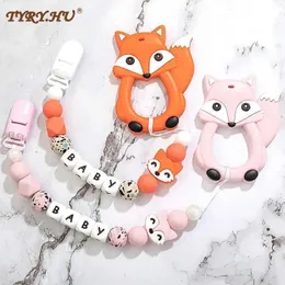 Pacifier Holders Clips# Terry. HU Personalized Name Handmade Nipple Clip Bracket Chain Silicone Nipple Chain Cartoon Fox Baby Tooth Chain d240521