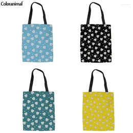 أكياس التسوق ColorAnimal Women Large Storage Storage Bag Bag Cute Tooth Smile Cartoon Pattern Lady Canvas Tote Presentive Grocery Eco