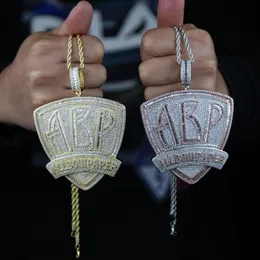 New Iced Out Bling CZ Letter Abp Netlace Netlace Full cubic Zirconia All Bout Paper Badge Charm Men Mensh Hip Hop Jewelry