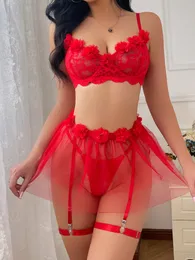 Seksi pijama kırmızı push-up iç çamaşırı seksi dantel takım elbise
