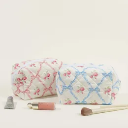 Cotton Quilted Cosmetic Bag Large Capacity Bow Printed Rose Storage Toiletry Bag Cross-border