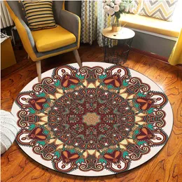 Decoração de casa redonda mandala sala de estar quarto área de piso de capital de carpete almofadas de cadeira decorativa alfombra floral alfombra
