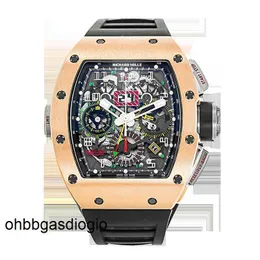 Richamills Watch Millles Relógios RM RM1102 Mens 18k Rose Gold Calendário Mês Mês Double Zone Automatic Mechanical Famous Luxo Full Set Full RR