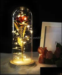 装飾的な花の花輪お祝いパーティー用品バレンタインギフトのための木製ベースのガラスドームのホームガーデンメディウムレッド8750857