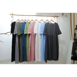 Abiti da designer di donne autunnali estive abiti a mezza manica a mezza manica di grandi dimensioni, abito di biancheria di cotone a colore solido lungo lungo 900