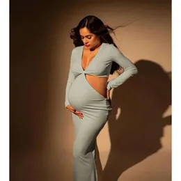 2023 Новое с длинным рукавом Bodycon Maternity Maxi Estacty Press Идеальное малыш душ беременность Эластичное платье для фотосессий L2405