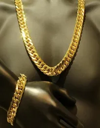 Mens Thick Tight Link 24k Yellow Gold Filled Finish Miami Cuban Link Chain and Bracelet Set 10cm wide 24 inches9 inches p018653049