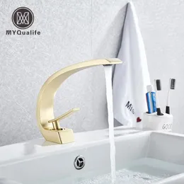 Смесители раковины ванной комнаты Myqualife Creative Design Crative Gold Gold Basin Basin Masher Mixer Deck монтированная холодная и