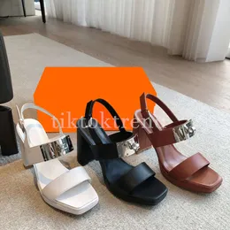 Med Box Designer High Heel Sandals One-Line Strap Sandals 9cm Women's Heels Shoes Leather Slippers High Heel Sandals Luxury Shoes Classic Beach Slippers Slideshow