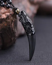 NYA HELA 100 Natural Obsidian Wolf039s Tooth Pendant Tooth Amulet and Hyperbol Punk Halsband Lucky Win Halsband9005139