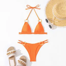 Women's Swimwear 2024 Bikinis Set Sexy Summer Push-up Bathing Suit Round Ring Connected Beachwear Two-Piece High Cut