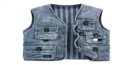 MEN039S Westen Herren Fracht Denim Weste Multi -Taschen ärmellose Jacke Fashion Wäsche Jeans Weste für male3493543