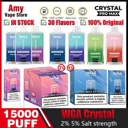 WGA Crystal Pro Max Ekstra 15000 Puflar Tek kullanımlık Vape Kalem 2% 5% 5 Nikotin Vapes E Sigara 10k 15k Puf Bar Vapers Kristal 15k Puff 30 Flavors Dijital Ekran Vaper