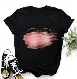 Women039s camiseta wVioce Heart Flor Prind Mulheres de manga curta feminina casual redondo de pescoço preto Top preto 120507817375