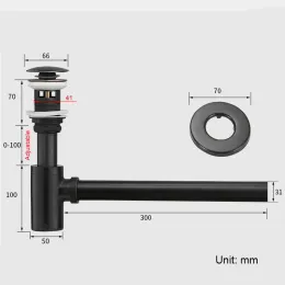 Mässing Round Bottle P Trap With Pop Up Drain, Basin Waste Trap Drain Tube Kit Justerbar höjd (svart)