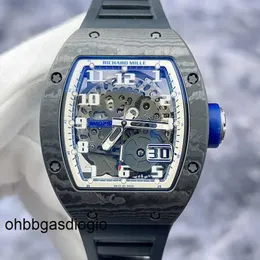 Richamills Relógio Milles Relógios RM RM029 Material NTPT preto Holcou Dial Hollow com Data de Correspondência de Cor Branca e Azul Display