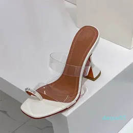 Women Sandals amina muaddi Dress shoes with box rubber high heels platform CrystalEmbellished Decoration Transparent PVC