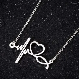 Pendant Necklaces Yiustar 2024 Valentine's Day Love Heart Beat Necklace For Lover Chain Aesthetic Charm Stainless Steel Jewelry