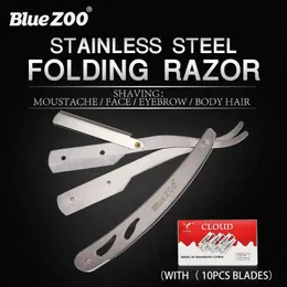 Bluezoo Aço inoxidável de cabelo profissional barbeador de barbeador fino fino barbeador de barbear + lâmina 10 peças Presente para a segurança do pai Razor